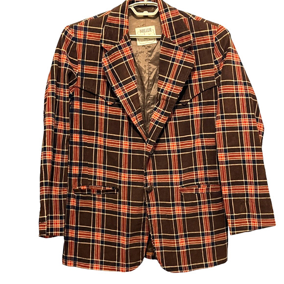 Miller Western Wear Blazer Sport Coat Men Size 40 Vintage Plaid Cowboy Corduroy